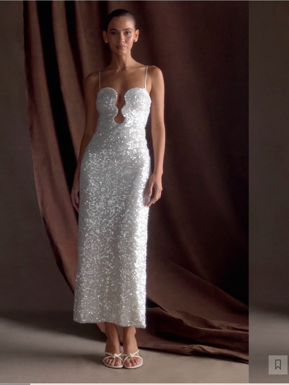 Meshki White Sequin Cutout Midi Dress